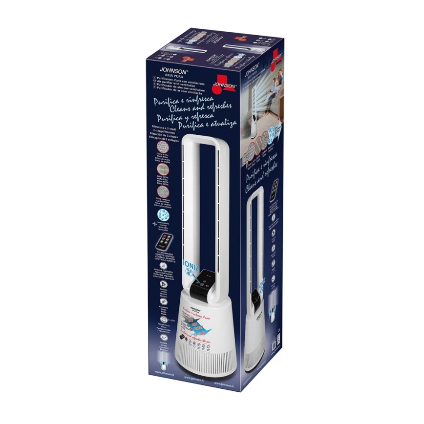 JOHNSON - Ventilator cu purificator de aer și filtru HEPA ARIA PURA 90W/230V alb + telecomandă