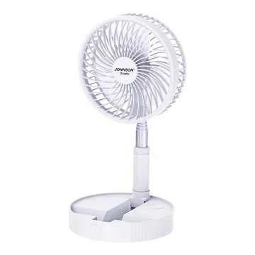 JOHNSON - Ventilator de masă reîncărcabil GIRAFFA 5W/3,7V 1200 mAh Ø 20 cm alb