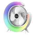 JOHNSON - Ventilator de masă reîncărcabil LED RGB multicolor, LED 5W, 3,7V, 1200 mAh, diam. 14 cm, alb