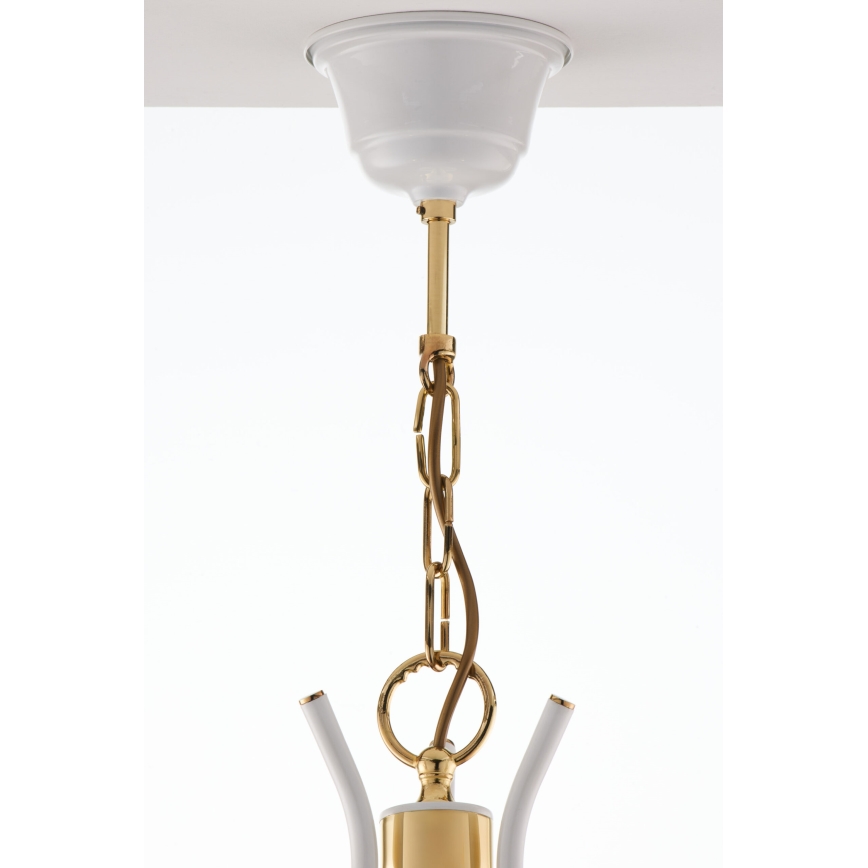 Jupiter 2085 - Candelabru pe lanț SAMBA 3xE27/15W/230V alb/auriu