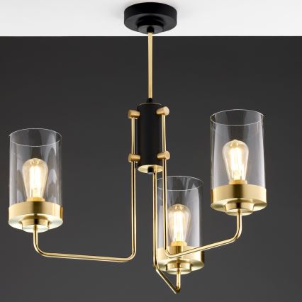 Jupiter 2087 - Lustru cu tija RAMIREZ 3xE27/15W/230V auriu/negru