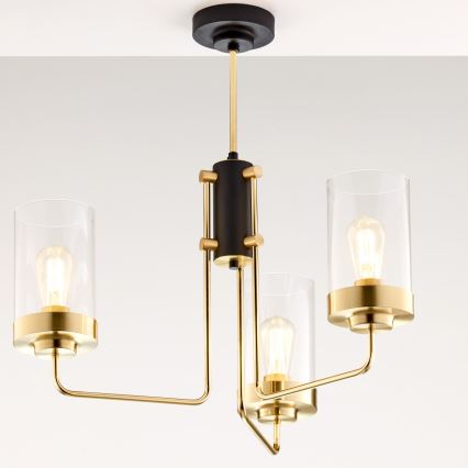 Jupiter 2087 - Lustru cu tija RAMIREZ 3xE27/15W/230V auriu/negru