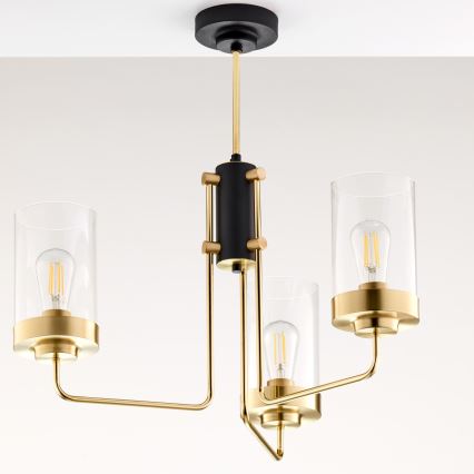 Jupiter 2087 - Lustru cu tija RAMIREZ 3xE27/15W/230V auriu/negru