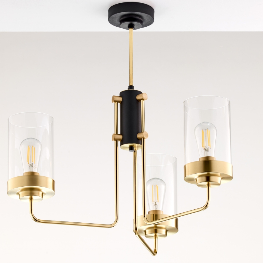 Jupiter 2087 - Lustru cu tija RAMIREZ 3xE27/15W/230V auriu/negru