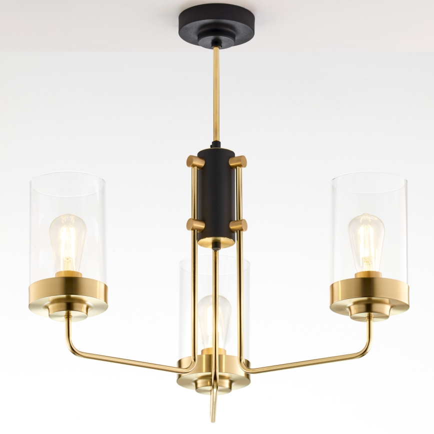 Jupiter 2087 - Lustru cu tija RAMIREZ 3xE27/15W/230V auriu/negru