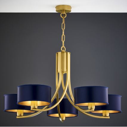 Jupiter 2094 - Candelabru ARTHUR suspendat cu lanț, 5xE27/15W/230V, albastru/auriu