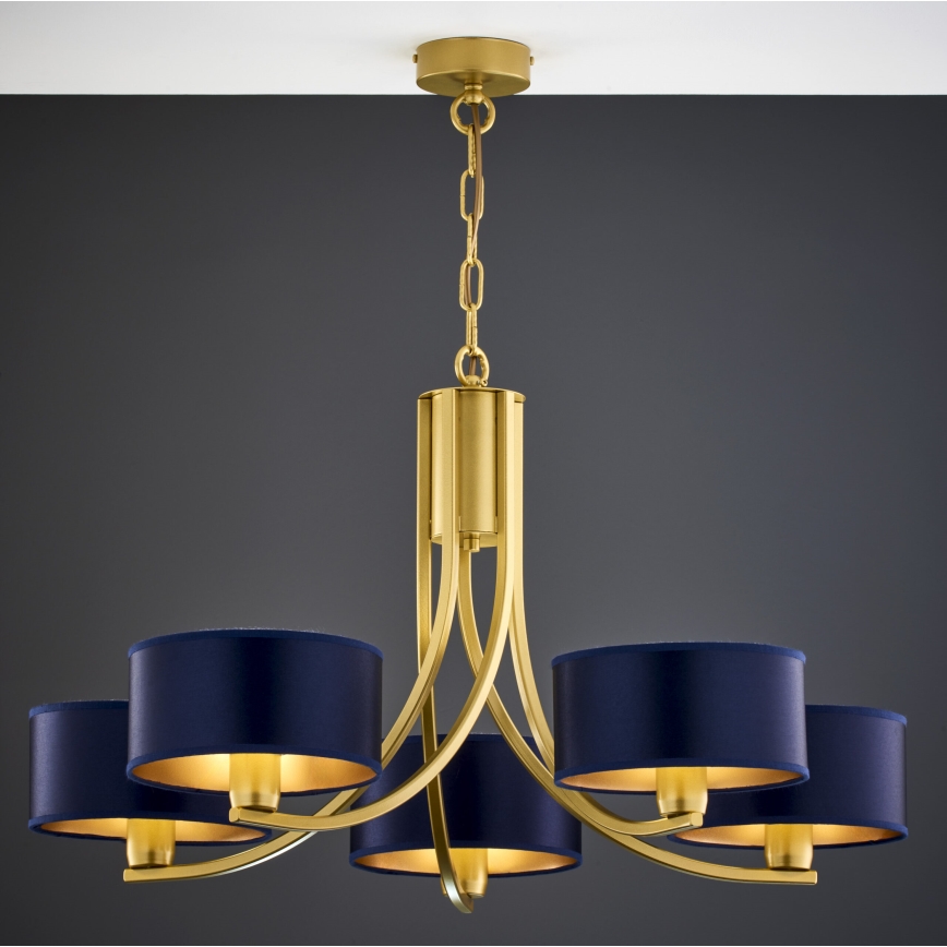 Jupiter 2094 - Candelabru ARTHUR suspendat cu lanț, 5xE27/15W/230V, albastru/auriu