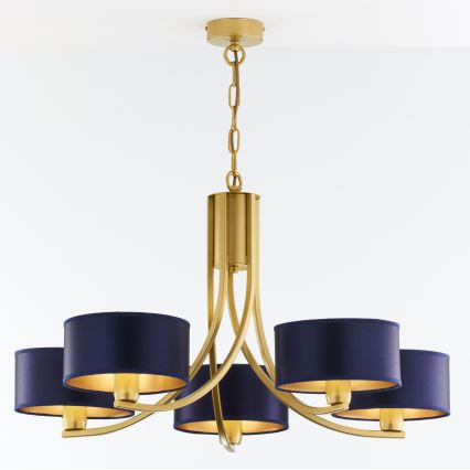 Jupiter 2094 - Candelabru ARTHUR suspendat cu lanț, 5xE27/15W/230V, albastru/auriu