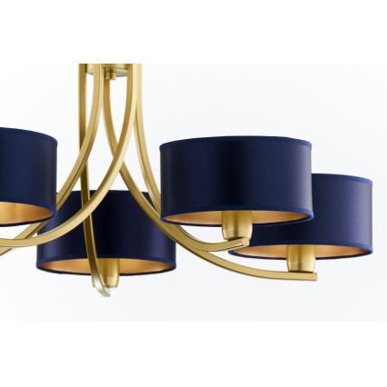 Jupiter 2094 - Candelabru ARTHUR suspendat cu lanț, 5xE27/15W/230V, albastru/auriu