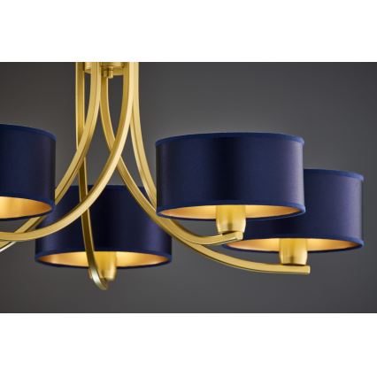 Jupiter 2094 - Candelabru ARTHUR suspendat cu lanț, 5xE27/15W/230V, albastru/auriu