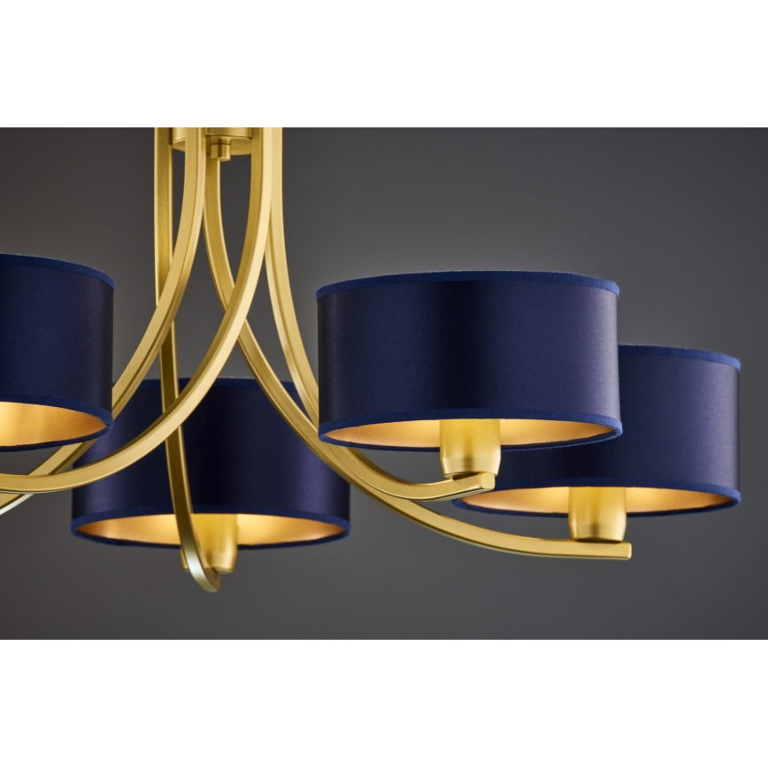 Jupiter 2094 - Candelabru ARTHUR suspendat cu lanț, 5xE27/15W/230V, albastru/auriu