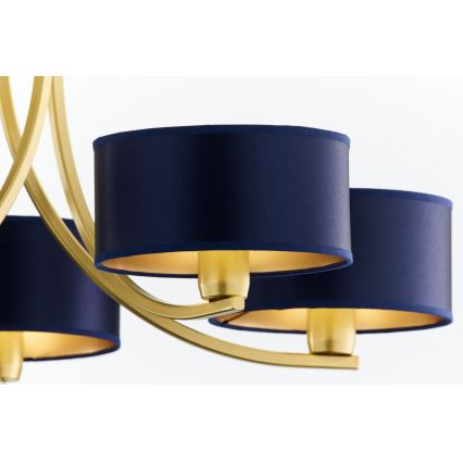 Jupiter 2094 - Candelabru ARTHUR suspendat cu lanț, 5xE27/15W/230V, albastru/auriu