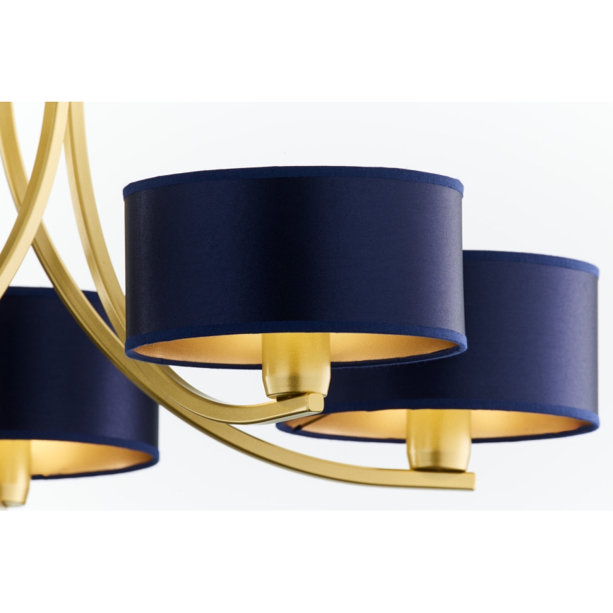 Jupiter 2094 - Candelabru ARTHUR suspendat cu lanț, 5xE27/15W/230V, albastru/auriu