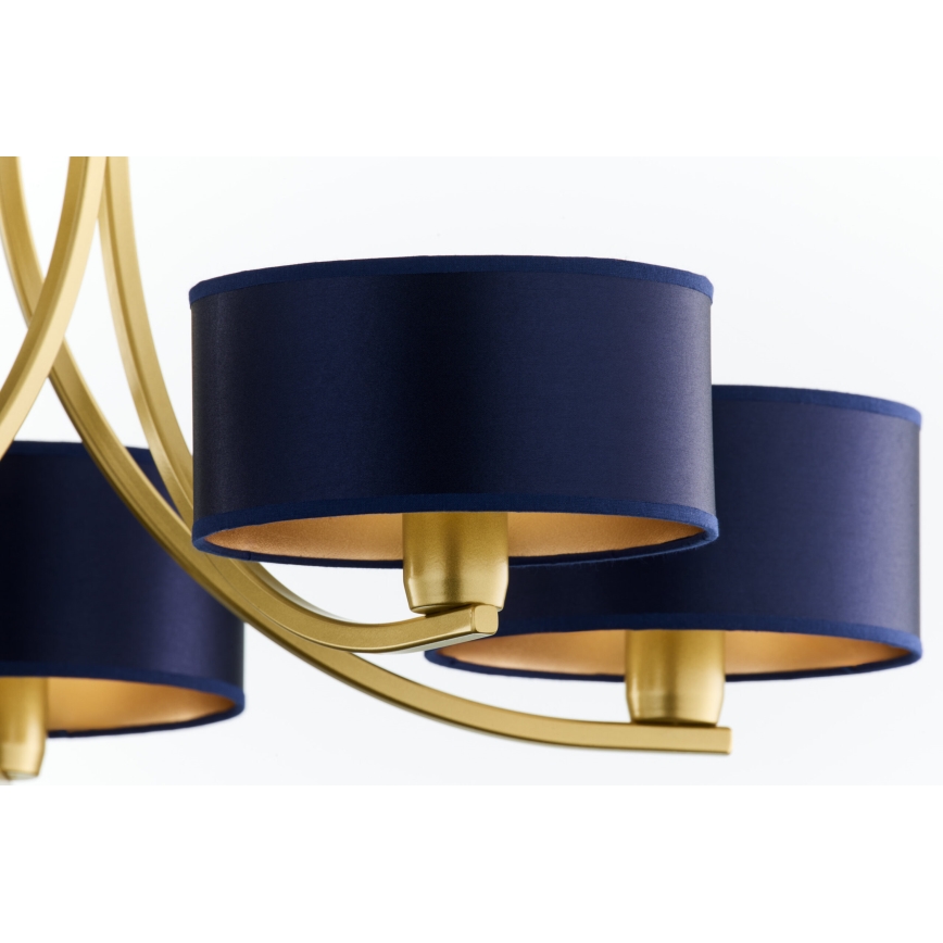 Jupiter 2094 - Candelabru ARTHUR suspendat cu lanț, 5xE27/15W/230V, albastru/auriu