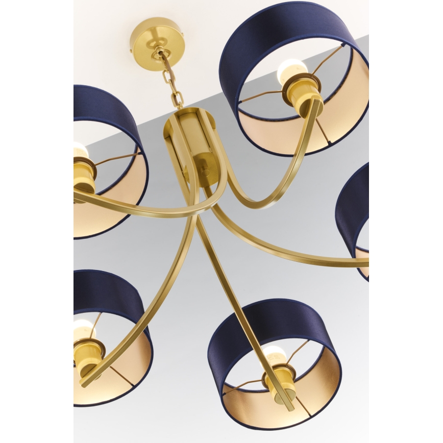 Jupiter 2094 - Candelabru ARTHUR suspendat cu lanț, 5xE27/15W/230V, albastru/auriu