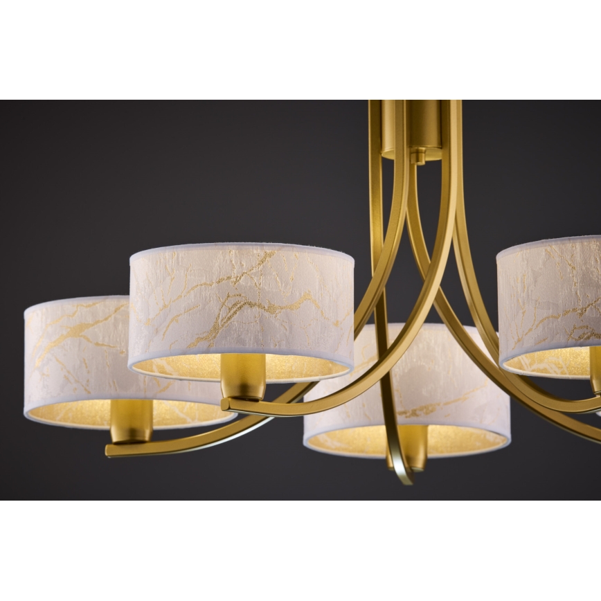 Jupiter 2097 - Candelabru suspendat pe lanț ARTHUR 5xE27/15W/230V alb/auriu/decor marmură