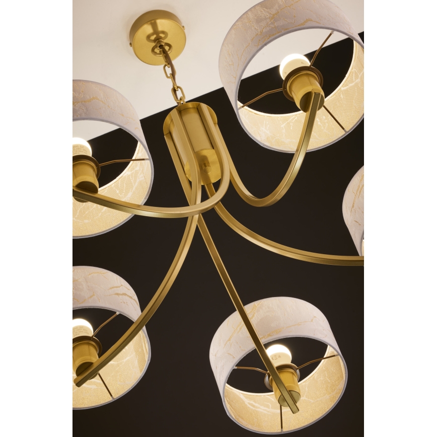 Jupiter 2097 - Candelabru suspendat pe lanț ARTHUR 5xE27/15W/230V alb/auriu/decor marmură