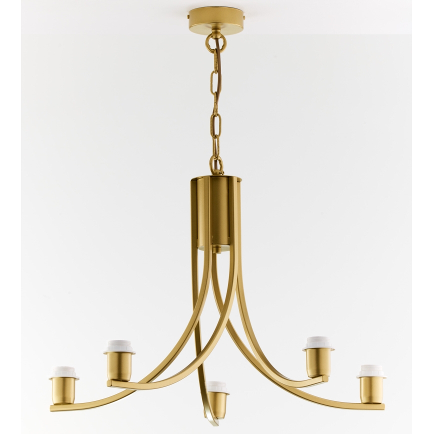 Jupiter 2097 - Candelabru suspendat pe lanț ARTHUR 5xE27/15W/230V alb/auriu/decor marmură
