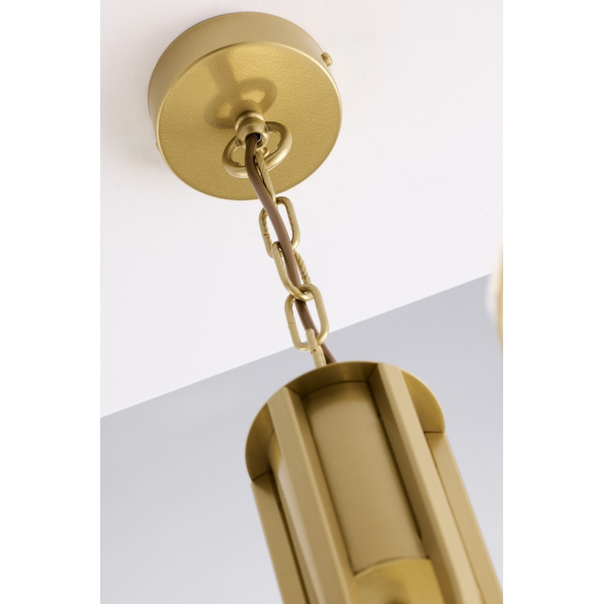 Jupiter 2097 - Candelabru suspendat pe lanț ARTHUR 5xE27/15W/230V alb/auriu/decor marmură