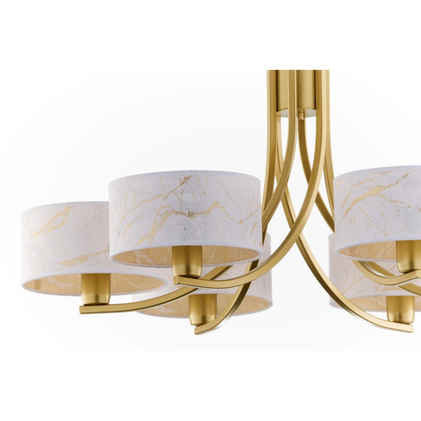Jupiter 2098 - Lustru cu lanț ARTHUR 6xE27/15W/230V alb/auriu/decor marmură