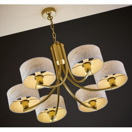 Jupiter 2098 - Lustru cu lanț ARTHUR 6xE27/15W/230V alb/auriu/decor marmură