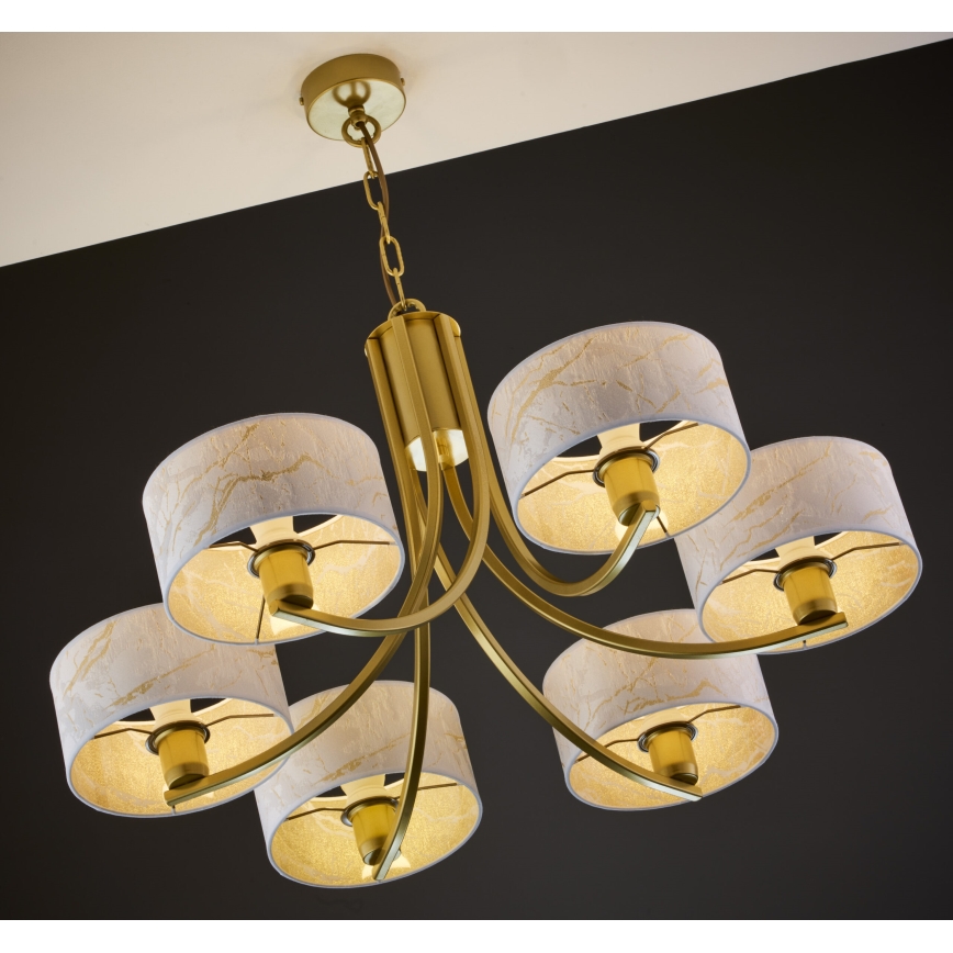 Jupiter 2098 - Lustru cu lanț ARTHUR 6xE27/15W/230V alb/auriu/decor marmură