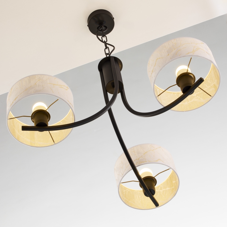 Jupiter 2103 - Lustru cu lanț ARTHUR 3xE27/15W/230V alb/negru/decor marmorat