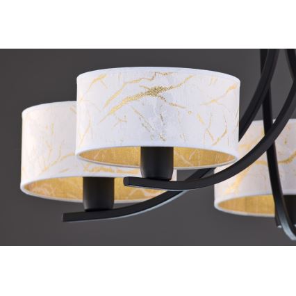 Jupiter 2104 - Lustră pe lanț ARTHUR 5xE27/15W/230V alb/negru/decor marmură