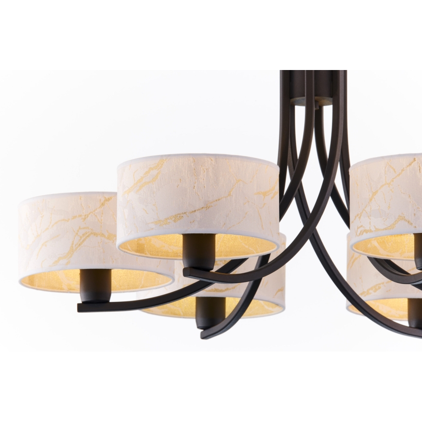 Jupiter 2105 - Candelabru suspendat pe lanț ARTHUR 6xE27/15W/230V alb/negru/decor marmură