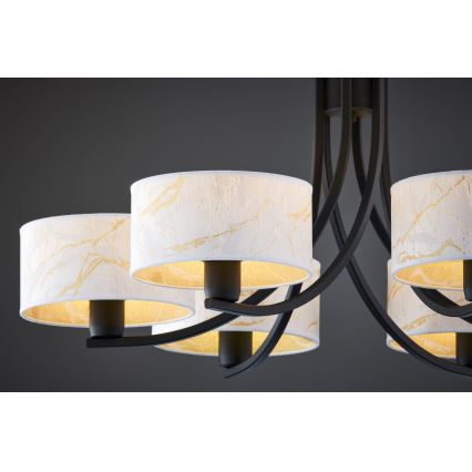 Jupiter 2105 - Candelabru suspendat pe lanț ARTHUR 6xE27/15W/230V alb/negru/decor marmură