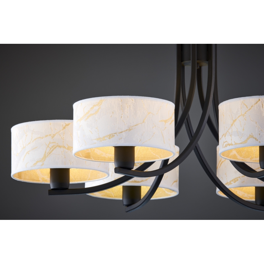 Jupiter 2105 - Candelabru suspendat pe lanț ARTHUR 6xE27/15W/230V alb/negru/decor marmură