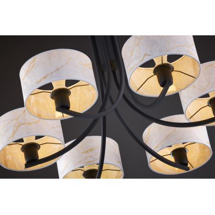 Jupiter 2105 - Candelabru suspendat pe lanț ARTHUR 6xE27/15W/230V alb/negru/decor marmură