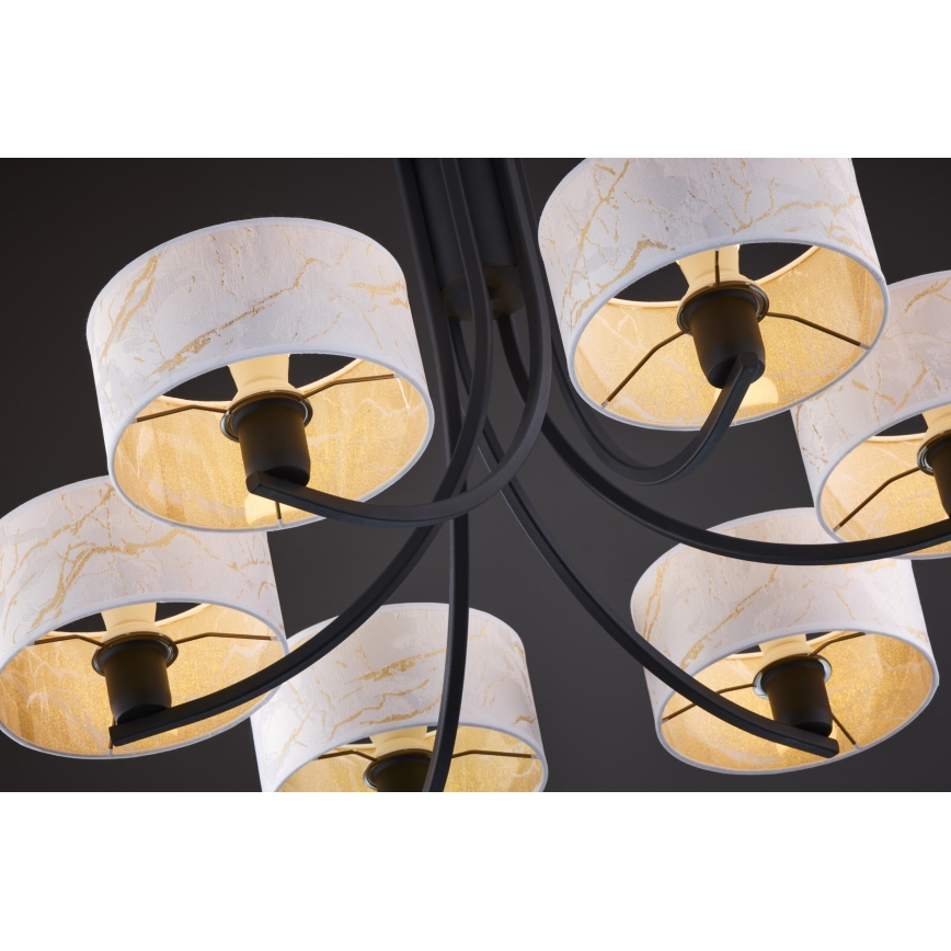 Jupiter 2105 - Candelabru suspendat pe lanț ARTHUR 6xE27/15W/230V alb/negru/decor marmură