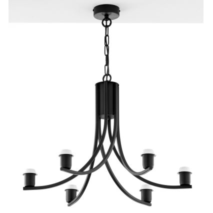 Jupiter 2105 - Candelabru suspendat pe lanț ARTHUR 6xE27/15W/230V alb/negru/decor marmură
