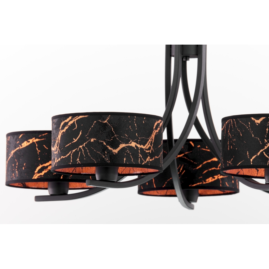 Jupiter 2107 - Lustru suspendat pe lanț ARTHUR 5xE27/15W/230V negru/oranj, decor marmură