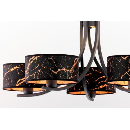 Jupiter 2107 - Lustru suspendat pe lanț ARTHUR 5xE27/15W/230V negru/oranj, decor marmură