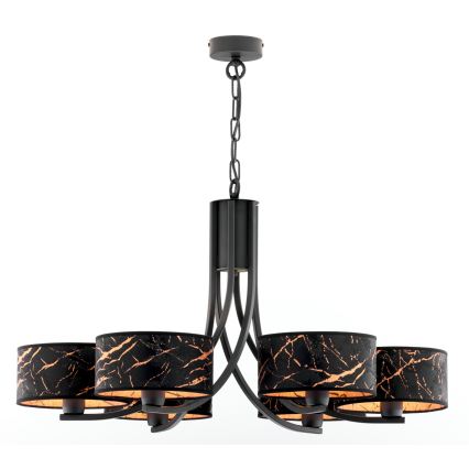Jupiter 2108 - Candelabru suspendat ARTHUR 6xE27/15W/230V negru/portocaliu/decor marmură
