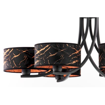 Jupiter 2108 - Candelabru suspendat ARTHUR 6xE27/15W/230V negru/portocaliu/decor marmură