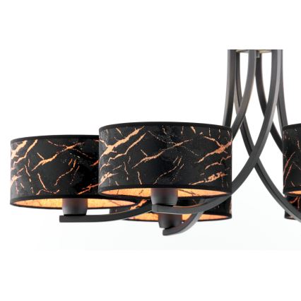 Jupiter 2108 - Candelabru suspendat ARTHUR 6xE27/15W/230V negru/portocaliu/decor marmură