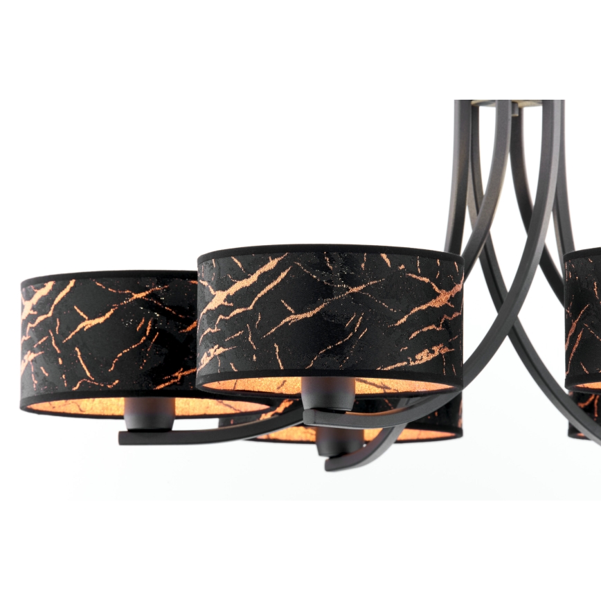 Jupiter 2108 - Candelabru suspendat ARTHUR 6xE27/15W/230V negru/portocaliu/decor marmură