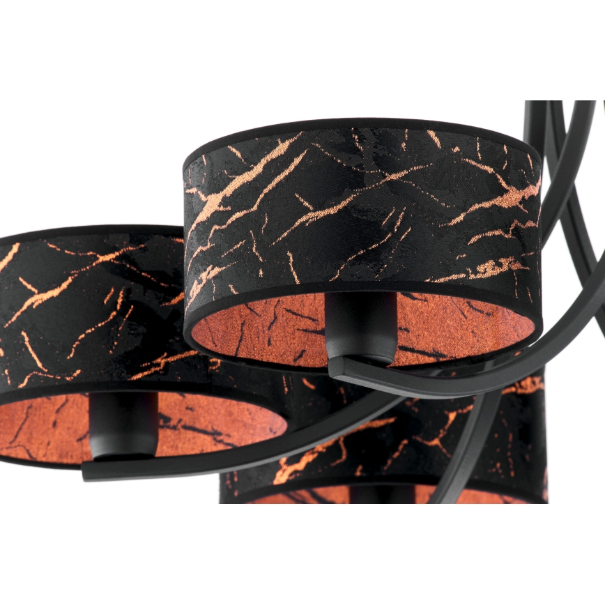 Jupiter 2108 - Candelabru suspendat ARTHUR 6xE27/15W/230V negru/portocaliu/decor marmură