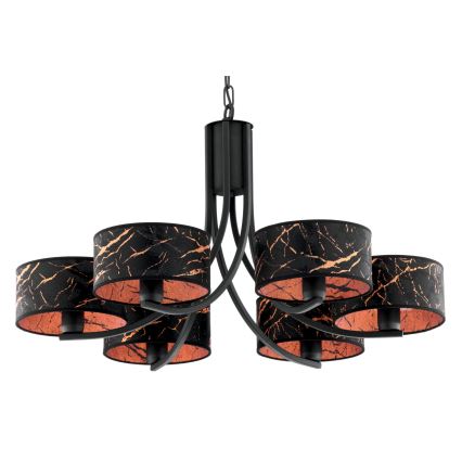 Jupiter 2108 - Candelabru suspendat ARTHUR 6xE27/15W/230V negru/portocaliu/decor marmură