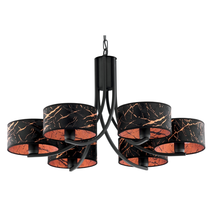 Jupiter 2108 - Candelabru suspendat ARTHUR 6xE27/15W/230V negru/portocaliu/decor marmură