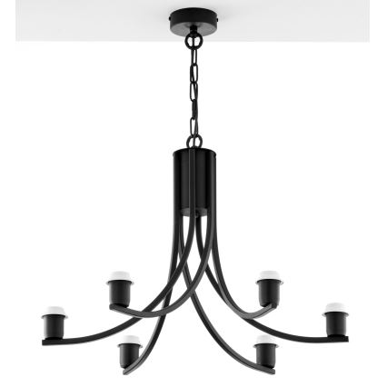 Jupiter 2108 - Candelabru suspendat ARTHUR 6xE27/15W/230V negru/portocaliu/decor marmură