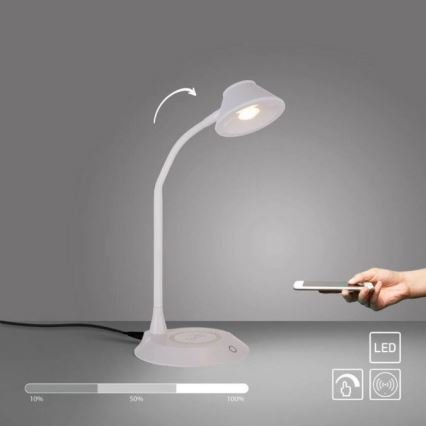 JUST LIGHT. 14414-16 - Lampă de birou LED flexibilă, tactilă și dimmabilă, cu încărcare wireless PUCKI LED/4,5W/230V albă