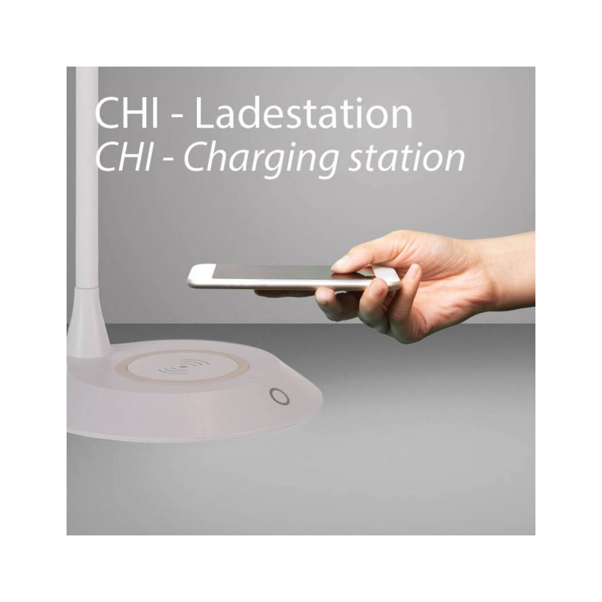 JUST LIGHT. 14414-16 - Lampă de birou LED flexibilă, tactilă și dimmabilă, cu încărcare wireless PUCKI LED/4,5W/230V albă