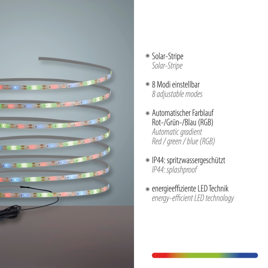 JUST LIGHT. 19971-18 - Bandă LED RGB solară TEANIA LED/3,7V 5 m 1200 mAh IP44 negru