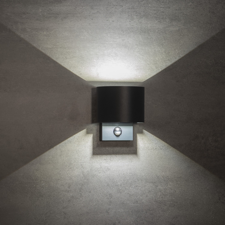 Aplică LED de exterior cu senzor de mișcare și crepuscular REKA, LED/7W/230V IP54, antracit, rotund