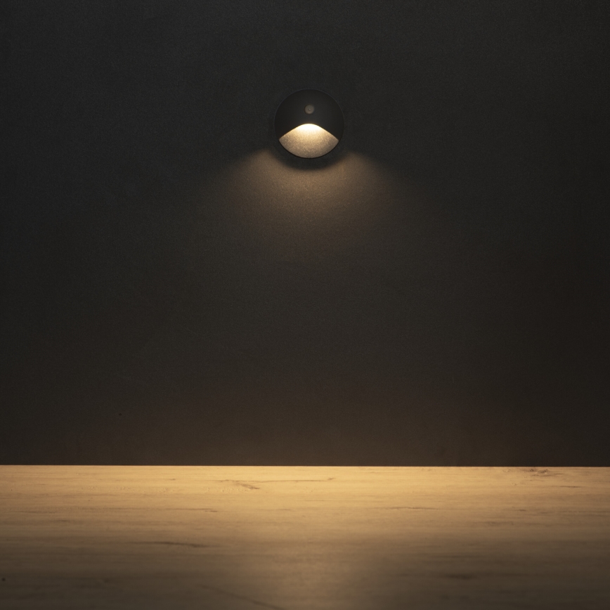 Aplica LED pentru scări cu senzor de mișcare și crepuscular EXIN LED/2,5W/230V 3000K IP65 antracit rotund