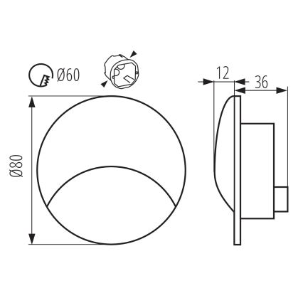 Aplică LED pentru scări EXIN, rotundă, antracit, 2,5W, 230V, 4000K, IP65